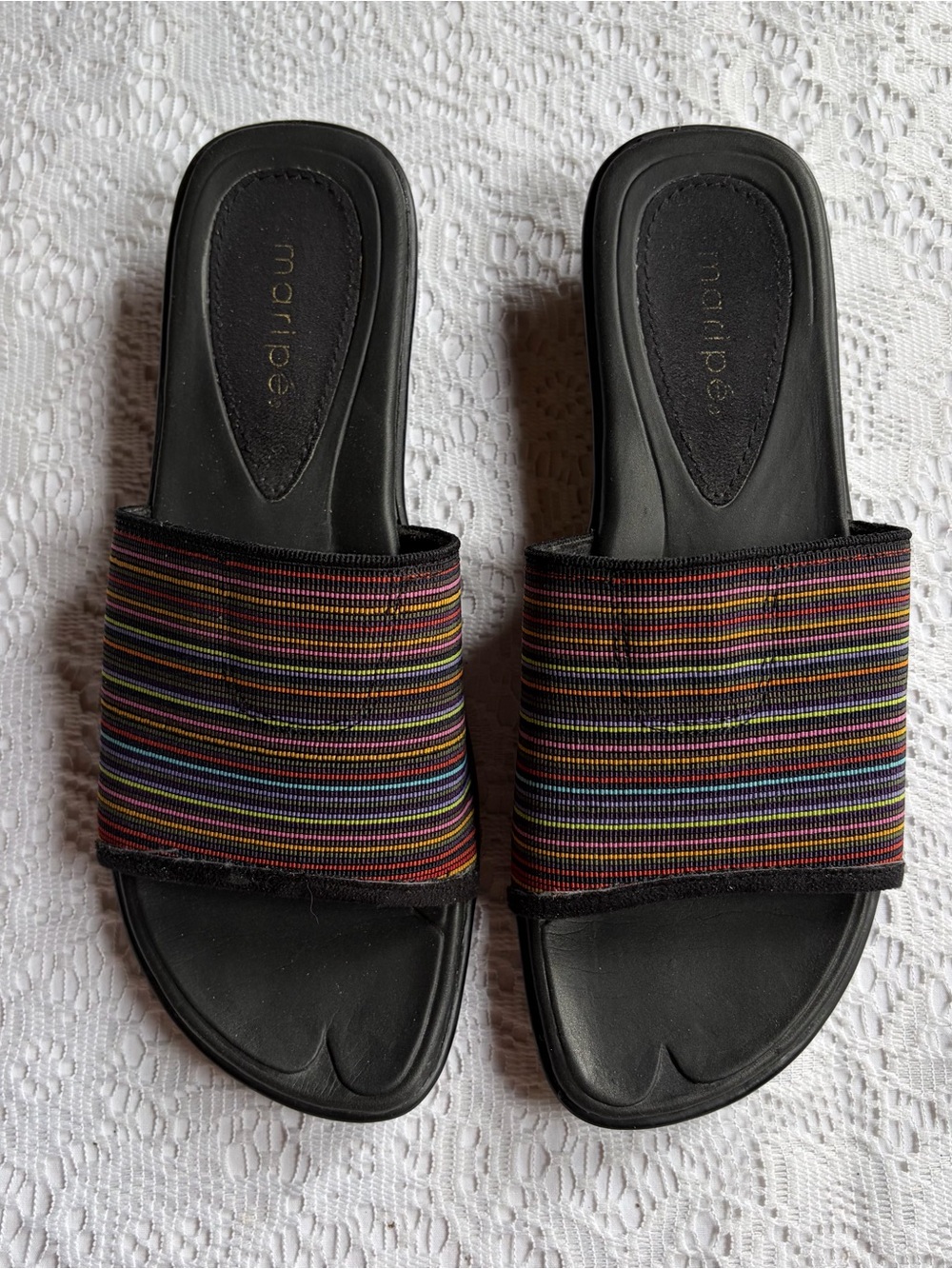 Vintage Y2K Maripé Rainbow Striped Slide Sandals Made in Italy Size 7